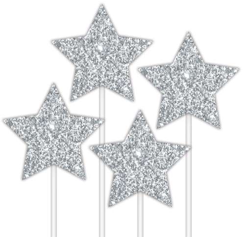 Silver Glitter Stars Cake Topper - Click Image to Close